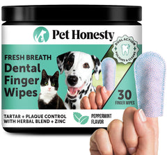 Pet Honesty Lingettes dentaires sur doigt pour chien et chat, nettoyage pratique et sûr.