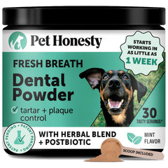 Poudre dentaire Pet Honesty – emballage pratique pour doser facilement la poudre dentaire chien.