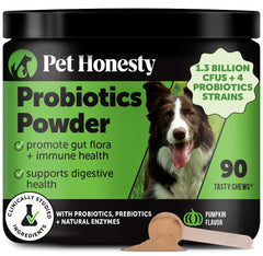 Pet Honesty poudre probiotiques citrouille en sachet, ajout rapide au repas.