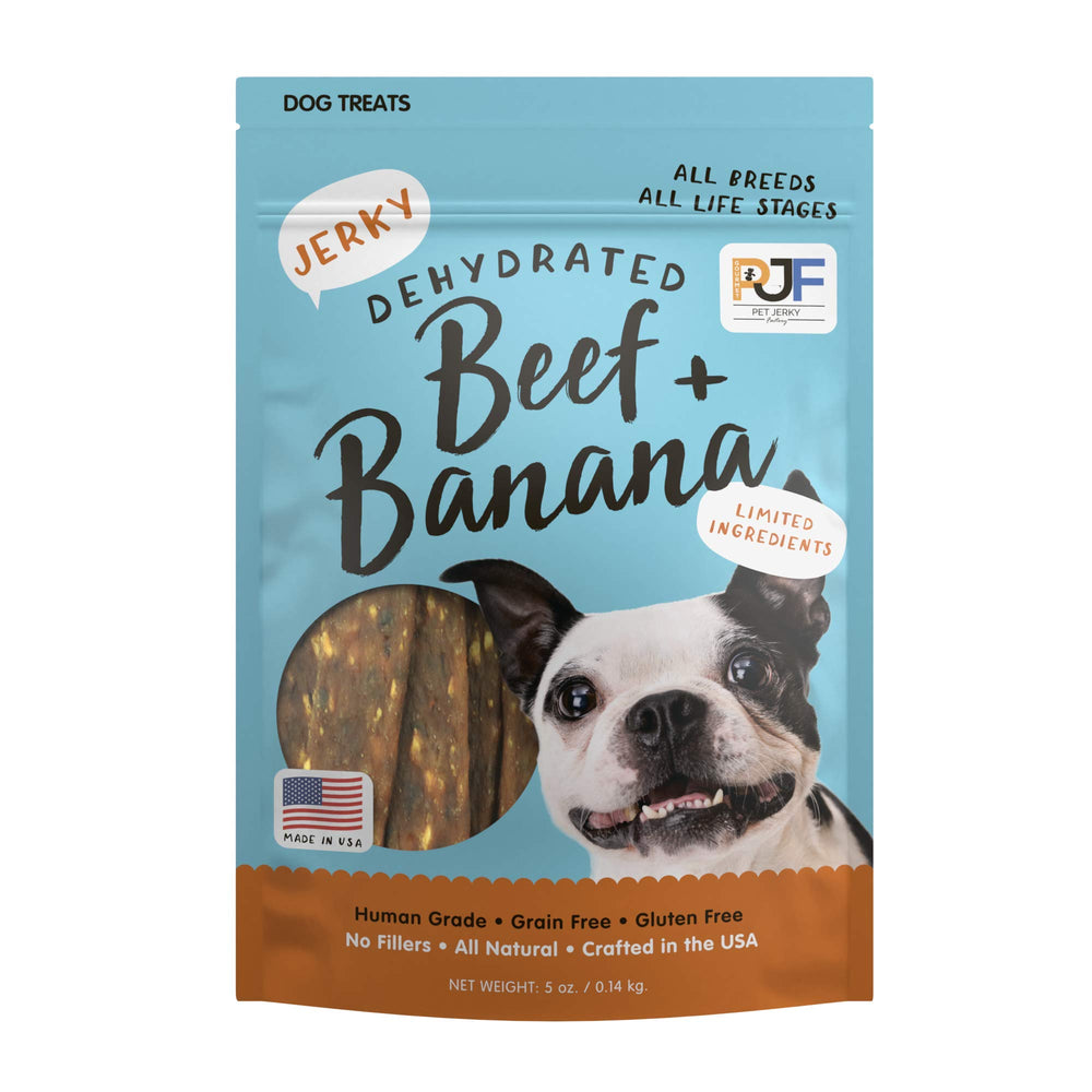 Pet Jerky Factory boeuf et banane dans un sachet, friandise protéinée pour chiens