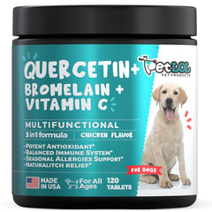 PET LOL Quercétine pour chien, comprimés à mâcher, soutien allergies et immunité.