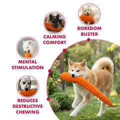 Jouet carotte luxe Pet Lou, rembourrage épais pour des jeux plus robustes