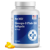 Pet MD huile poisson chien bouteille : gélules faciles pour soutenir pelage et peau.
