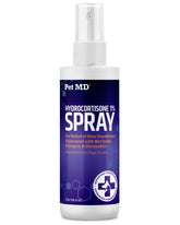 Pet MD Hydrocortisone Spray – bouteille de 4 oz prête à soulager rapidement les irritations.