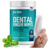 Lingettes dentaires Pet MD pour doigts chien, nettoyage facile des dents et haleine plus fraîche.