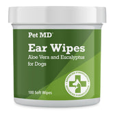 Lingettes Pet MD pour oreilles de chien dans l'emballage; nettoyage doux des oreilles.