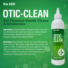 Étiquette et emballage Pet MD Otic Clean fabriqué aux États-Unis.