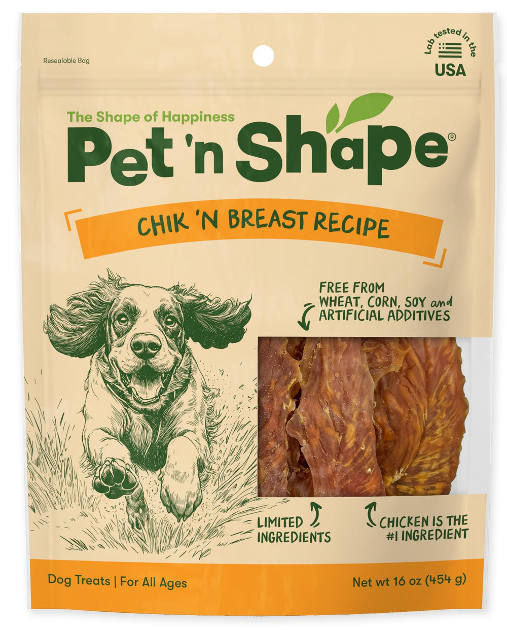 Friandise Pet 'n Shape Chik 'n Breast pour chien, nature et pratique pour récompense.