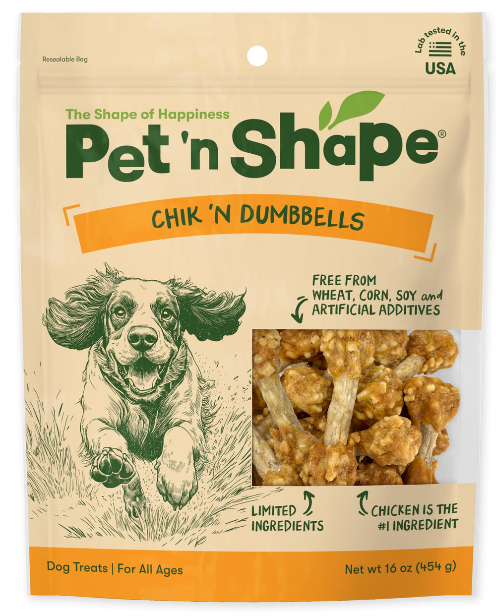 Friandises Pet 'n Shape halteres poulet, boules croustillantes comme récompense délicieuse.