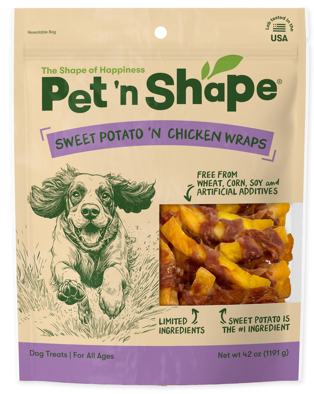 Friandise Pet 'n Shape poulet et patate douce, bouchées appétentes et naturelles, idéale durant l'entraînement.