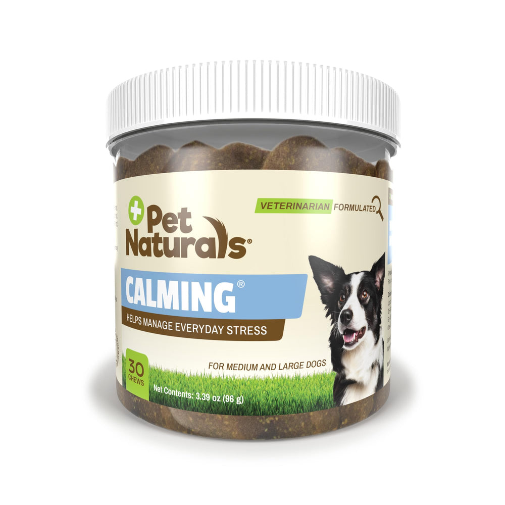 Pet Naturals Calming Chews emballage pratique pour chiens moyens et grands.