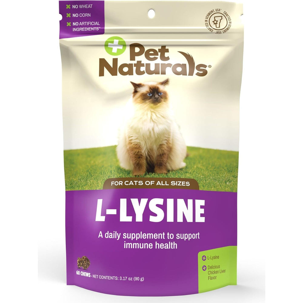 Pet Naturals Lysine pour chats, gommes poisson saveur poulet, soutien immunitaire quotidien.