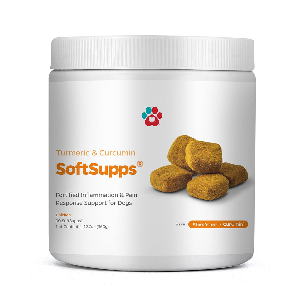 Pet Parents curcuma-curcuminoïdes comprimés mous en bouteille, soutien potentiel à la mobilité canine.