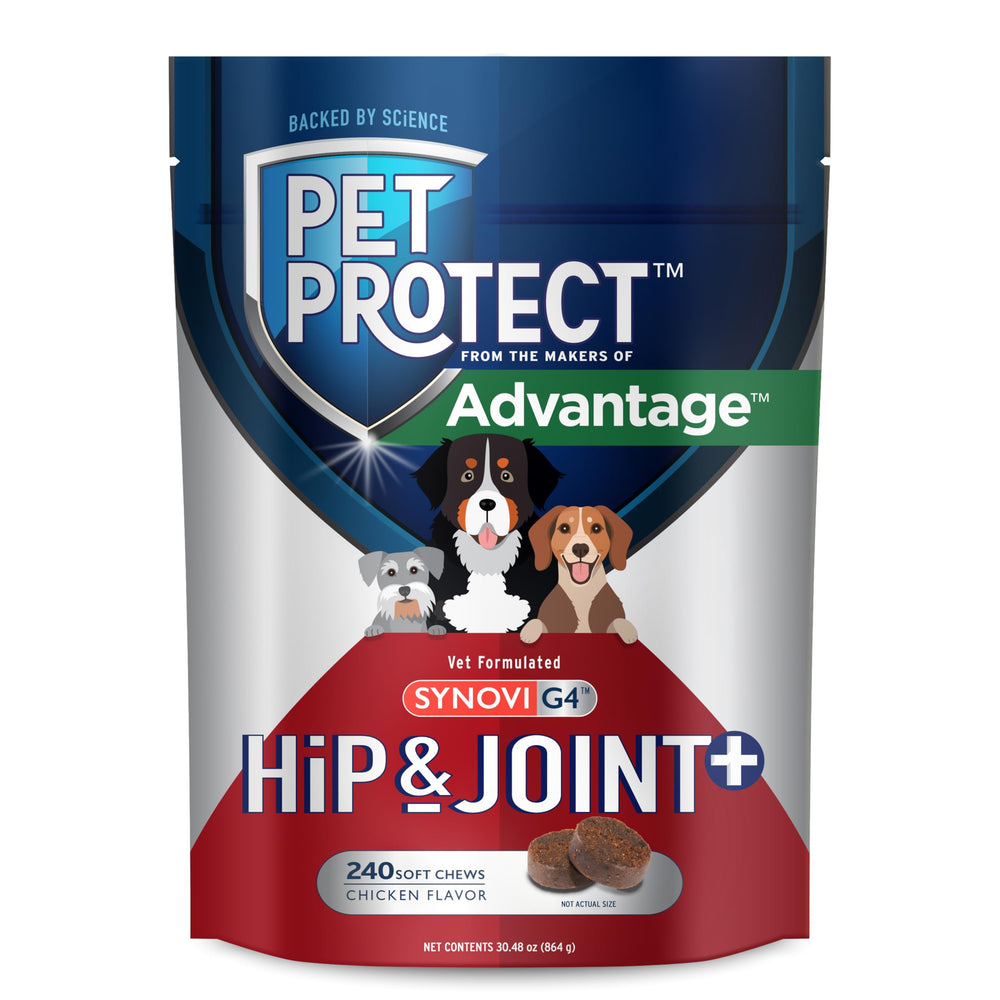 Pet Protect Hip & Joint+ bouchées molles au poulet pour chien, soutien des articulations.