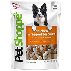 PET SHOPPE Biscuits poulet envelopés, parfait pour la mastication et l'hygiène dentaire.