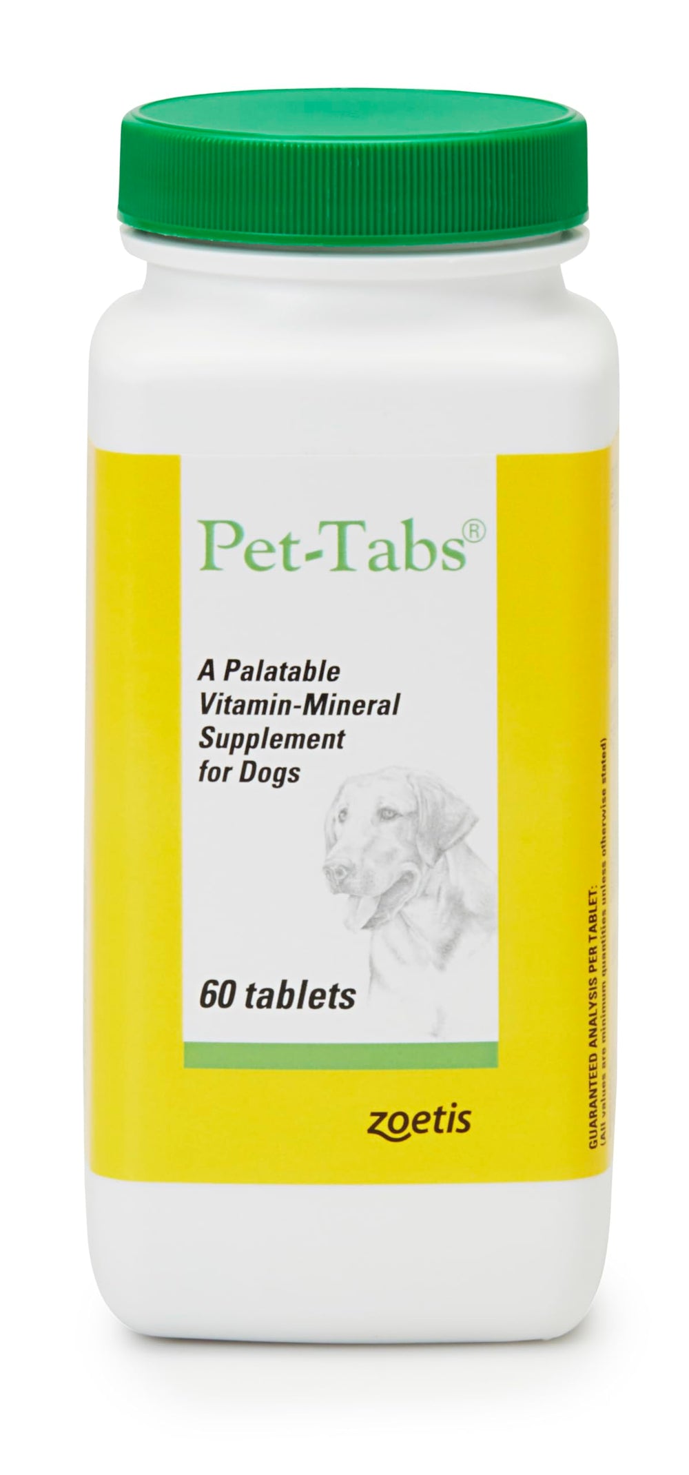 Pet-Tabs bouteille: supplément quotidien pour chiens recherchant un équilibre nutritionnel.