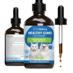 Pet Wellbeing gouttes dentaires en bouteille avec pipette pour application précise sur gencives