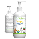 Bouteille Pet Wellbeing Omega-3 Islandais, soutien peau et pelage pour chien.