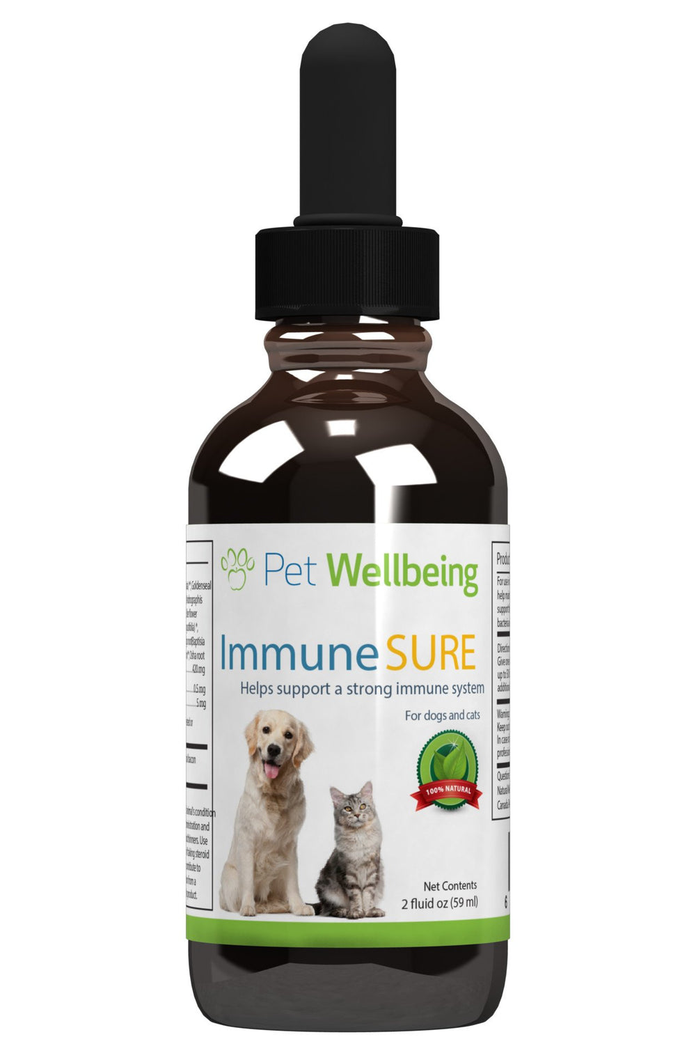 Pet Wellbeing Immunesure pour chiens, flacon prêt à soutenir les défenses immunitaires.