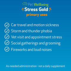 Stress Gold Pet Wellbeing: flacon 2 oz, administration pratique pour événements stressants.