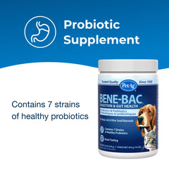 PetAg Bene-Bac Plus, mesure-dosage pratique, utile après antibiotiques et lors du sevrage.