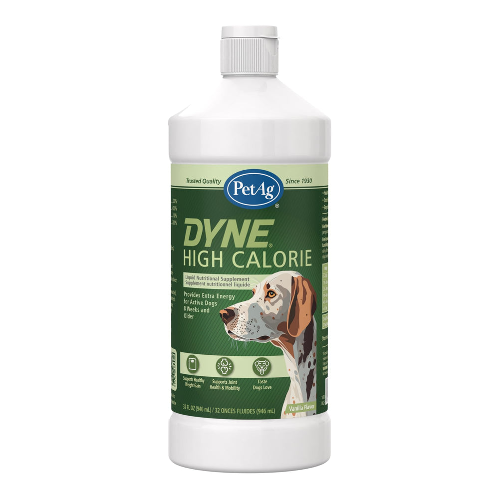 Dyne PetAg, bouteille haute calorie vanille, soutient l'énergie des chiens actifs.