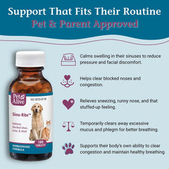 Tablettes PetAlive Sinu-Rite ensemble, usage pratique pour chiens et chats.