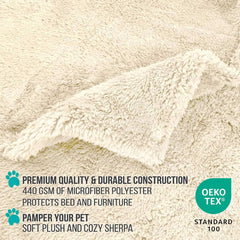 Couverture PetAmi réversible montrant côtés sherpa et lisse.