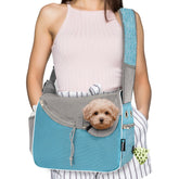 Porte-chien PetAmi bleu, vue avant, pratique pour transporter votre petit compagnon sans les mains.