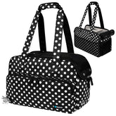 PetAmi Sac petit chien pois noir, vue avant, adapté pour déplacements quotidiens.