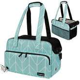 Sac PetAmi porte-petit chien en chevron teal, pratique et confortable.