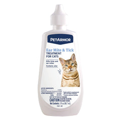 PetArmor Ear Mite Treatment — Bouteille de gouttes pour oreilles irritées.