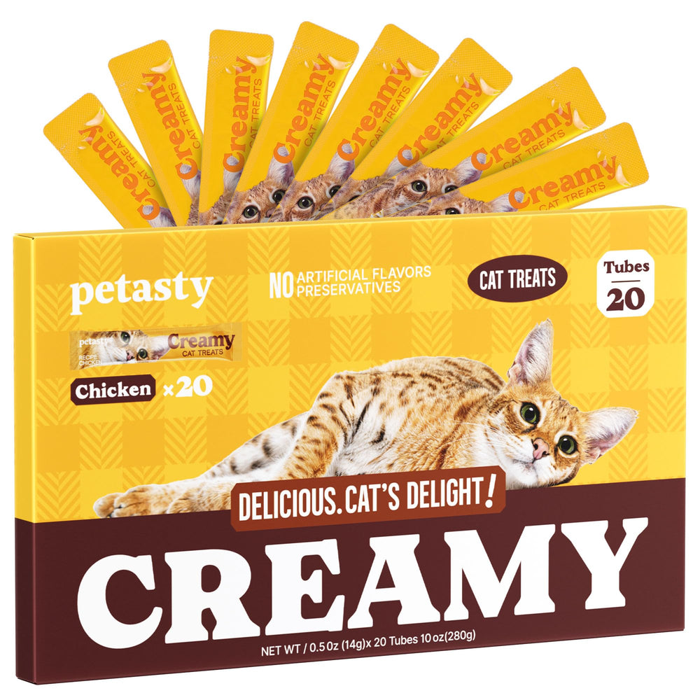 PETASTY tube purée chat au poulet, texture crèmeuse parfaite comme friandise pratique et savoureuse.