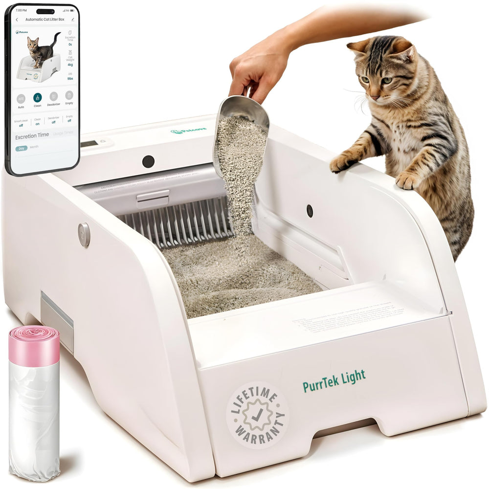 PetCove PurrTek Light : litière auto-nettoyante pour plusieurs chats, gain de temps.