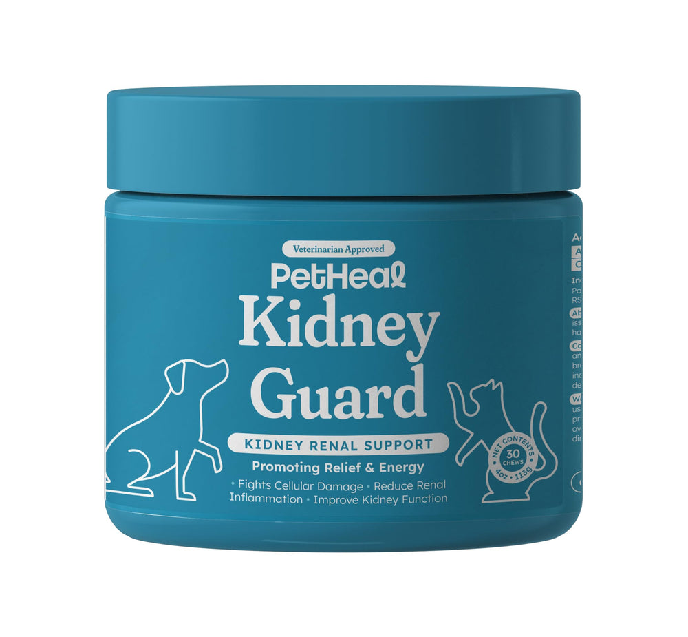 PetHeal Kidney Guard : boîte et étiquette visibles, confiance sécurité et traçabilité.