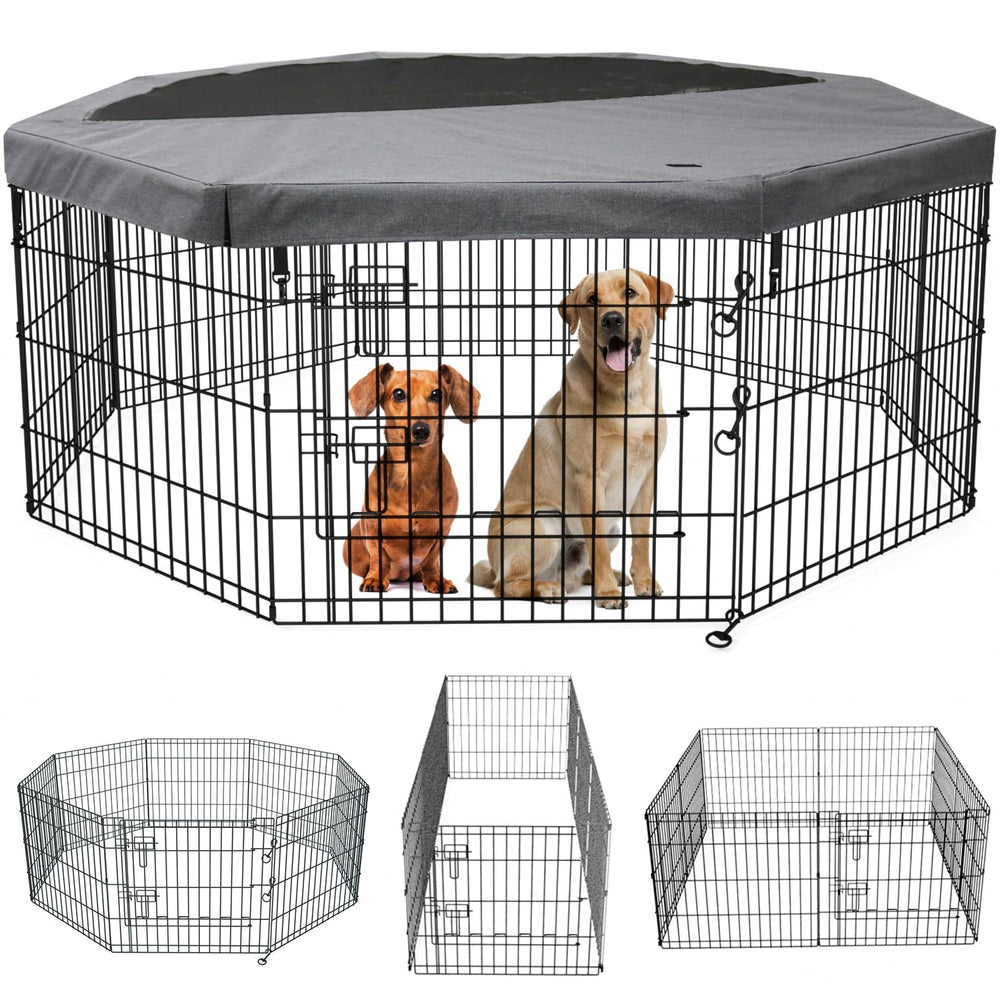Enclos PETIME pliable pour chien avec couverture supérieure et montage rapide.