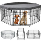 Enclos PETIME pliable pour chien avec couverture supérieure et montage rapide.