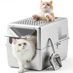 Petinstinct bac-litiere acier inox ferme avec couvercle, hygiénique et facile a nettoyer.