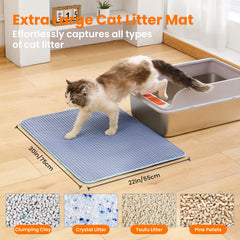 Tapis Petinstinct XL bleu, nid-dabeille-double-couche, récupération facile de la litière.