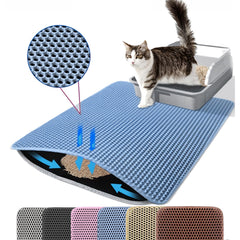 Tapis Petinstinct XL bleu, nid-dabeille-haut, capture efficace des grains de litière.