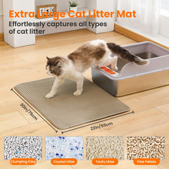 Tapis Petinstinct double couche nid-dabeille piège la litière et facilite le nettoyage.
