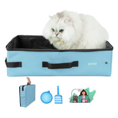 Petisfam boîte litière voyage chat bleu grand, facile à transporter.