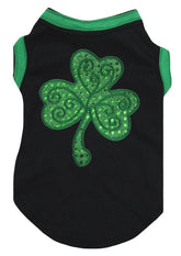 Chemise Petitebella pour chiot, sequins trefle verts sur noir, confort quotidien.