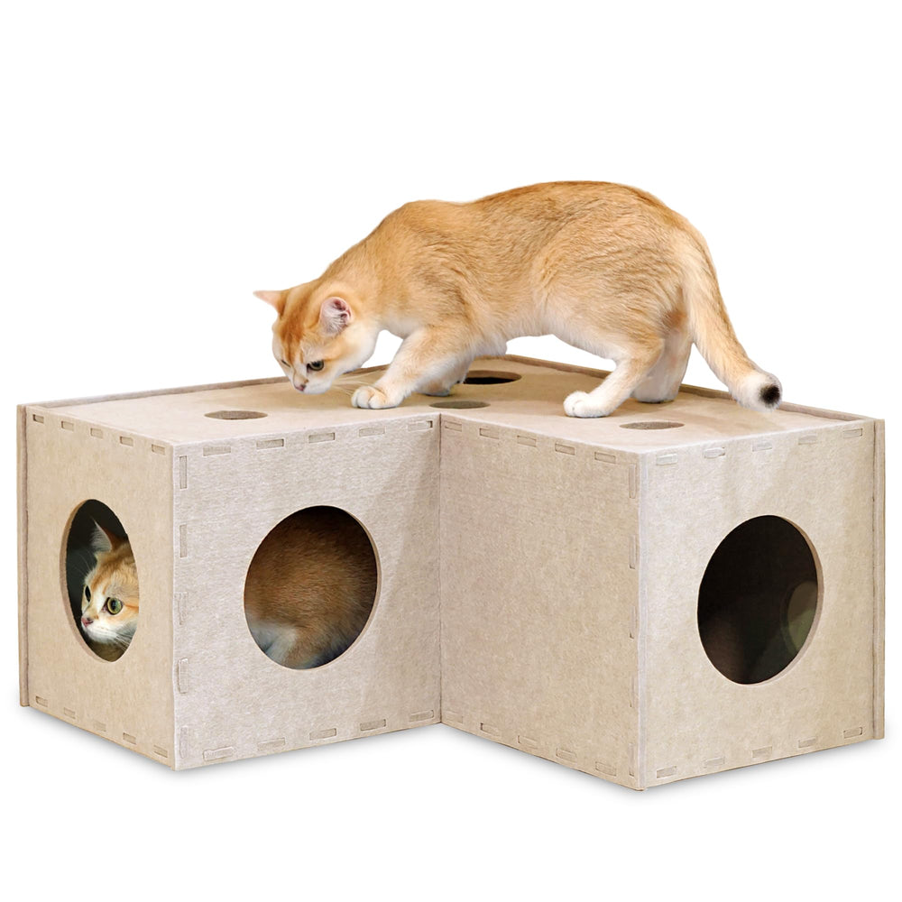 PETKARAY tunnel-chat-feut-en-forme-de-l-beige: cachette douce et stimule le jeu