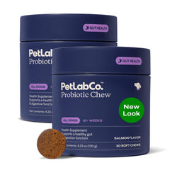 Probiotiques PetLab Co pour chien – flacon saumon: soutien digestif doux et facile à intégrer.