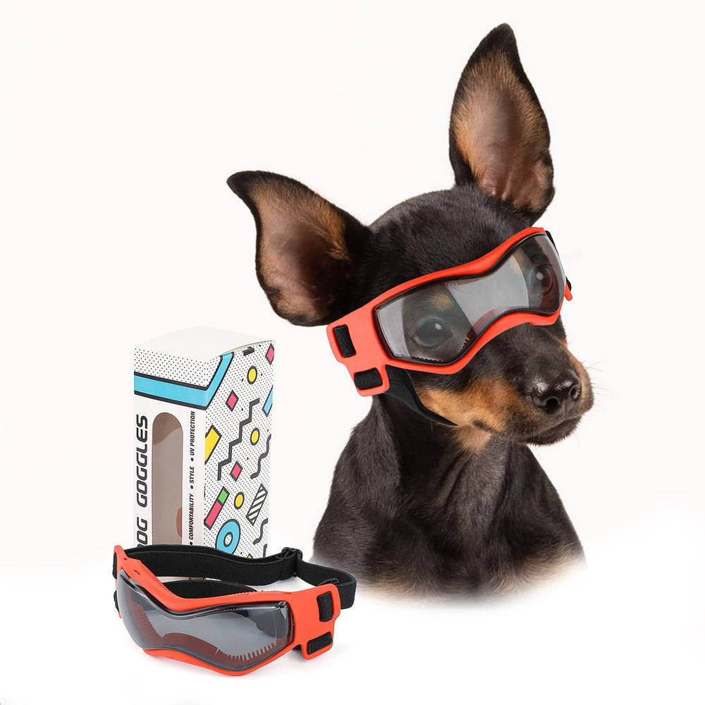PETLESO lunettes pour chien petite race orange S, protection UV lors des balades en plein soleil.