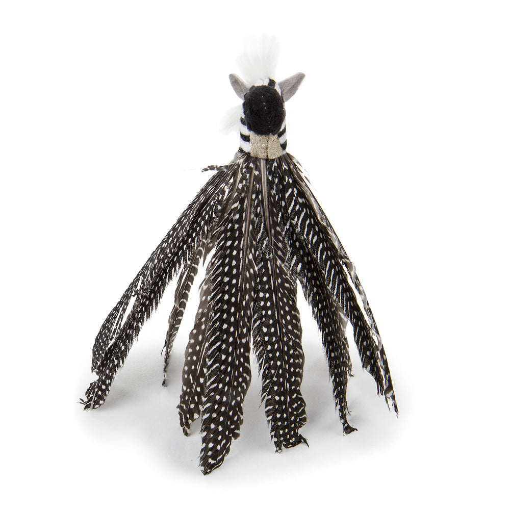 Jouet Petlinks HappyNip Zippy Zebra avec plumes longues favorise l'exercice.