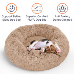Lit beignet Petloox pour chien, couleur sable, design enveloppant favorisant le repos.
