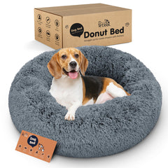 Lit Donut Petloox gris foncé, forme ronde rassurante pour le confort quotidien.