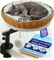 Lit de bureau PetLovers pour chat avec bras rotatif à 360°, proche de vous pendant le travail.